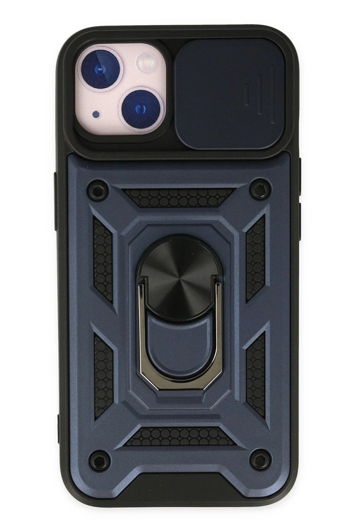 Toptan Bulurum iPhone 14 Kılıf Pars Lens Yüzüklü Silikon - Lacivert