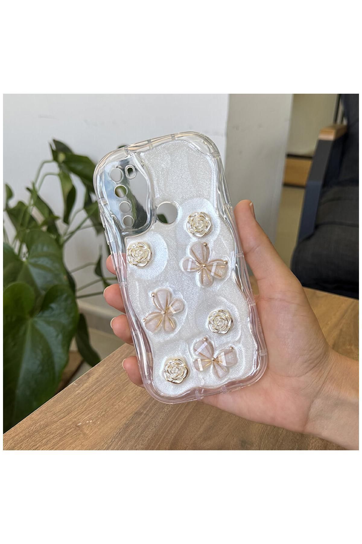 Zebana Xiaomi Redmi Note 8 Uyumlu Kılıf Zebana Floral Silikon Kılıf Gold