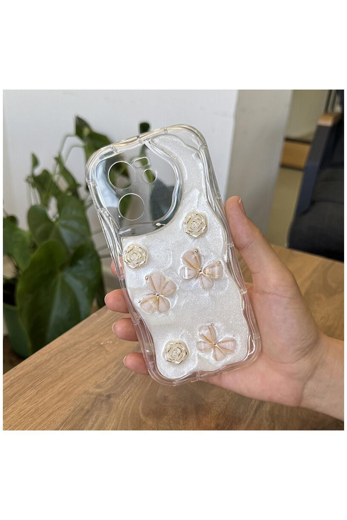 Pro Aksesuar Xiaomi Mi 13T Pro Uyumlu Kılıf Kelebekli Floral Silikon Kılıf Gold