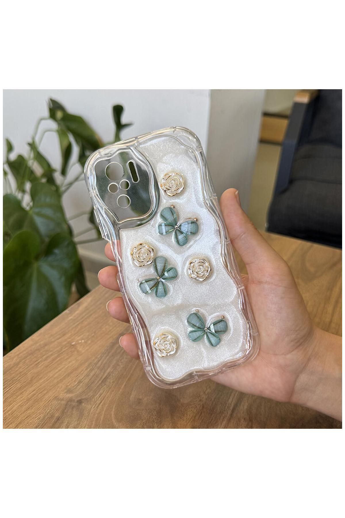 Zebana Xiaomi Redmi Note 10 Uyumlu Kılıf Zebana Floral Silikon Kılıf Yeşil