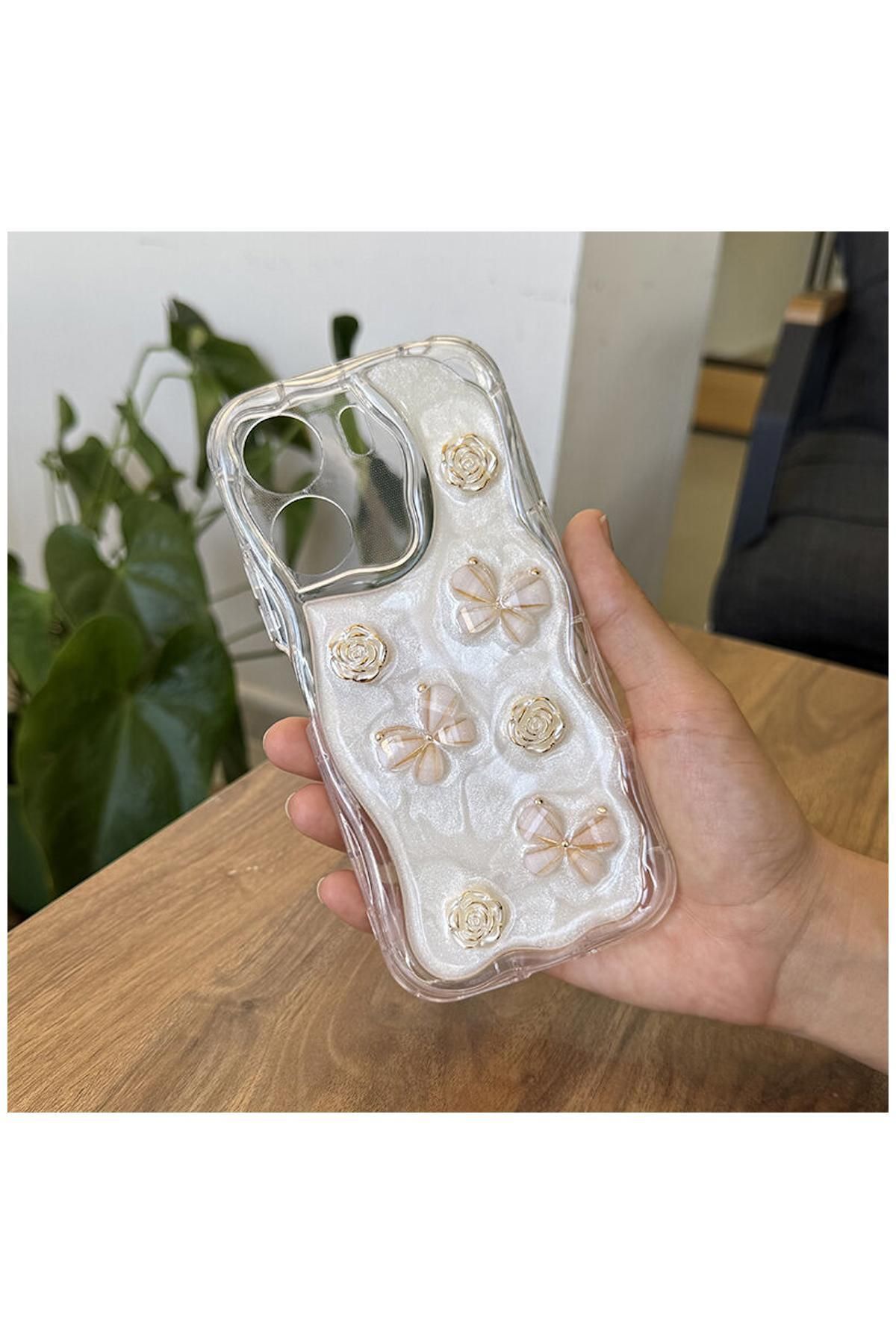 Zebana Xiaomi Redmi 13C Uyumlu Kılıf Zebana Floral Silikon Kılıf Gold
