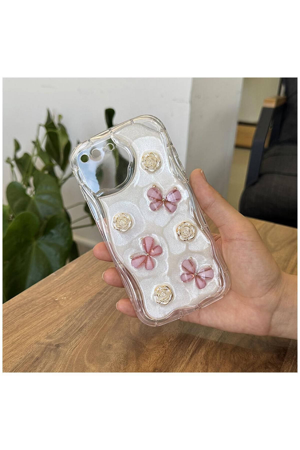 Zebana Apple iPhone 8 Plus Uyumlu Kılıf Zebana Floral Silikon Kılıf Rose Gold