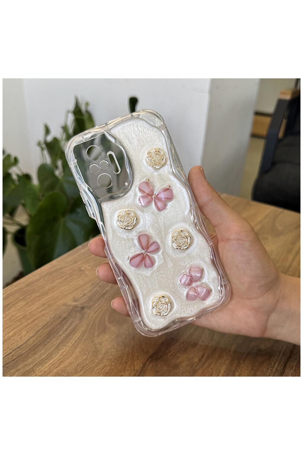 Zebana Xiaomi Redmi Note 10 Pro Max Uyumlu Kılıf Zebana Floral Silikon Kılıf Rose Gold