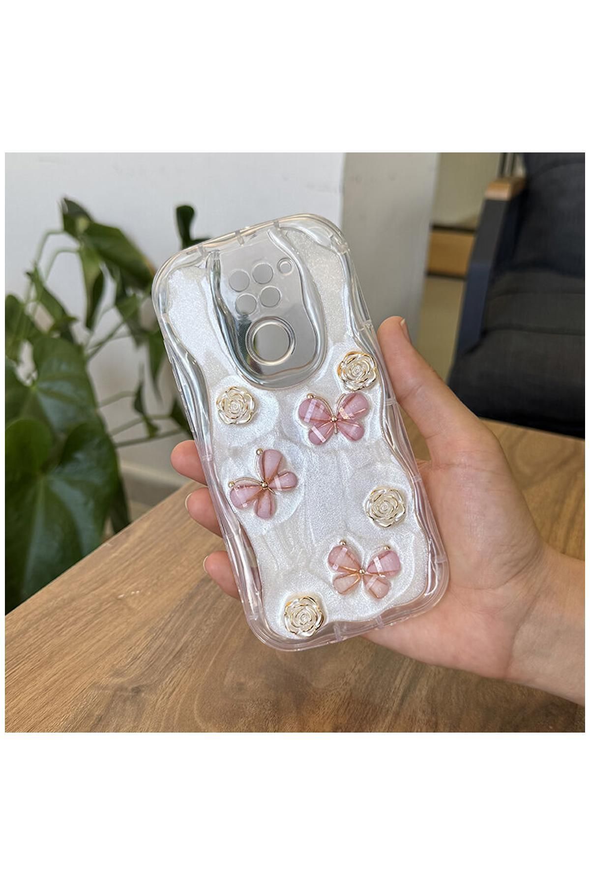 Zebana Xiaomi Redmi Note 9 Uyumlu Kılıf Zebana Floral Silikon Kılıf Rose Gold