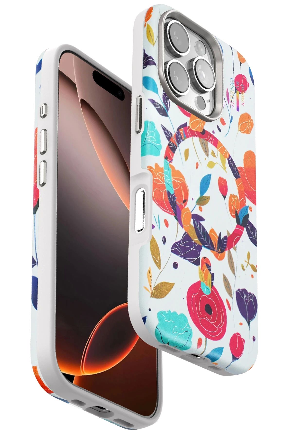 Butik BFS iPhone 16 Pro Flower Series Magsafe Kapak - Beyaz