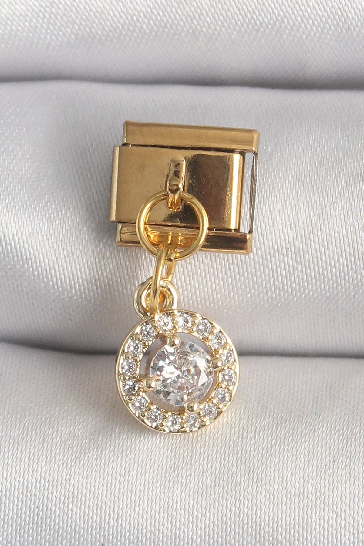 Vita Premio BFS 316L Çelik Gold Renk Sallantı Daire Zirkon Taşlı Nomination Charm