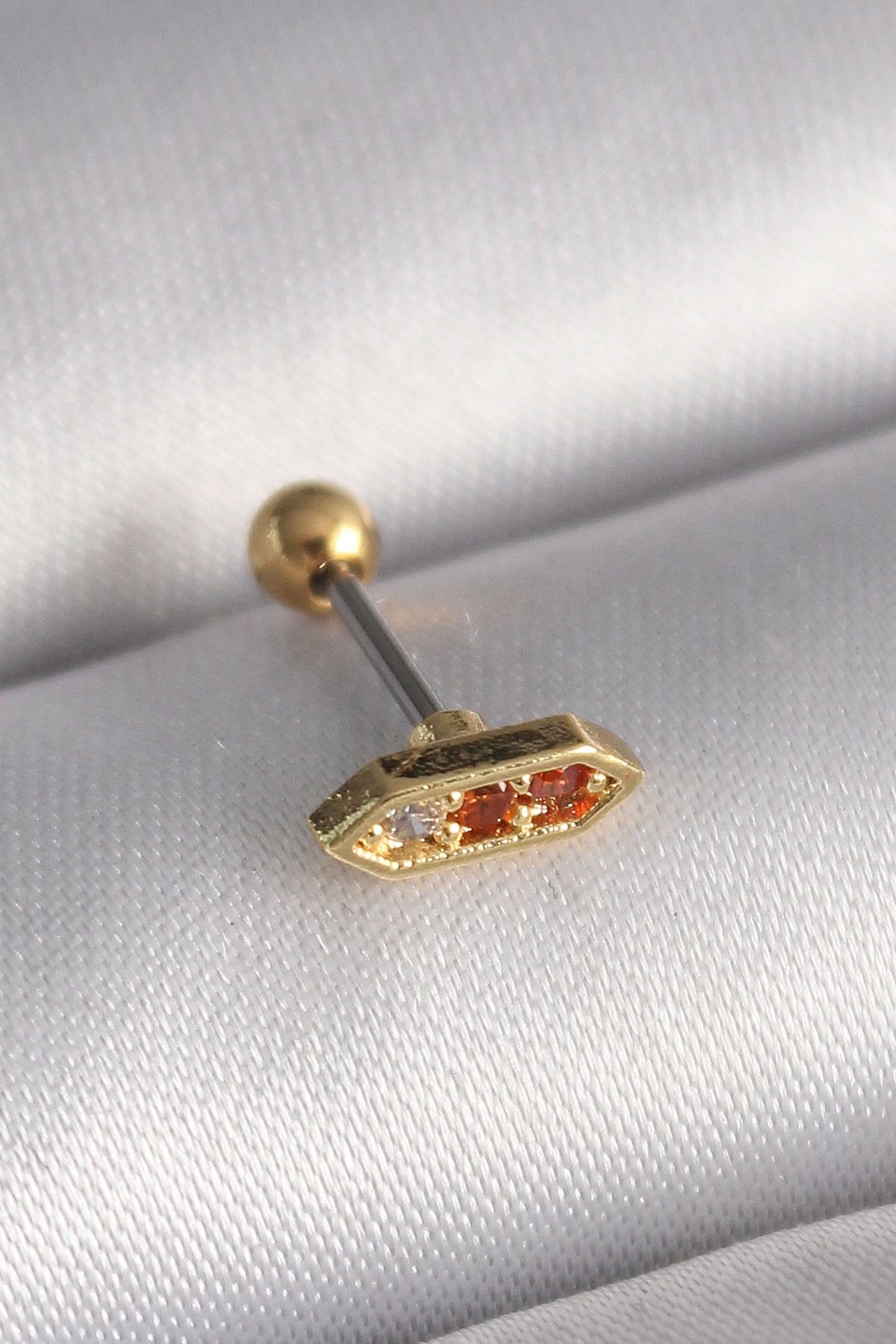 Vita Premio BFS 316L Çelik Gold Renk Turuncu Zirkon Taşlı Tragus Piercing