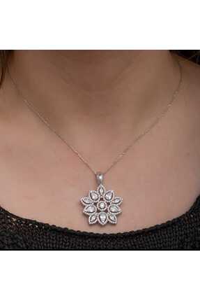 Safur Gümüşçülük Gümüş Zirkon Taşlı Çiçek Kadın Kolye