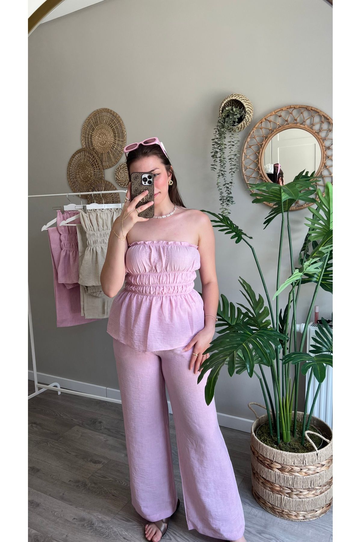 ASEL ÇANKAYA BUTİK Straplez Büzgülü Pantolon Takım