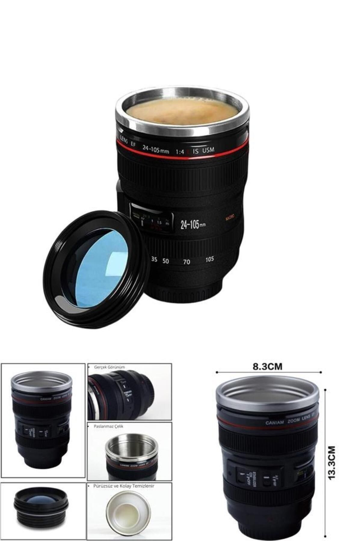 imka Kamera Lens Termos Kupa Bardak - Objektif Görünümlü Thermos Kupa - Gerçek Kamera Lens Görünümlü Kupa