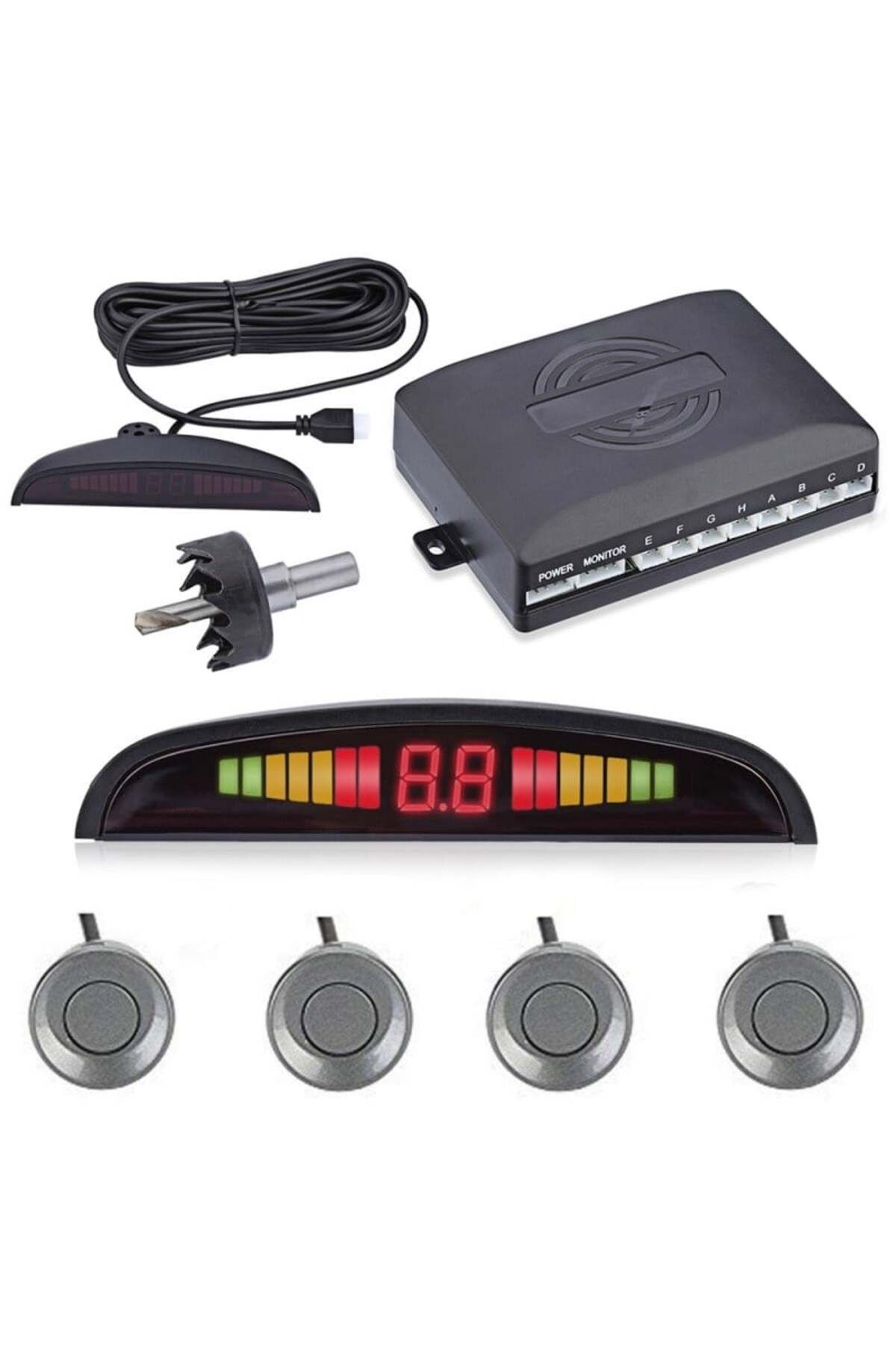 TECHSTAR-Car Parking Sensor Set Parktronic Detector Display Radar Monitor 4 Sensors Light Gray 1