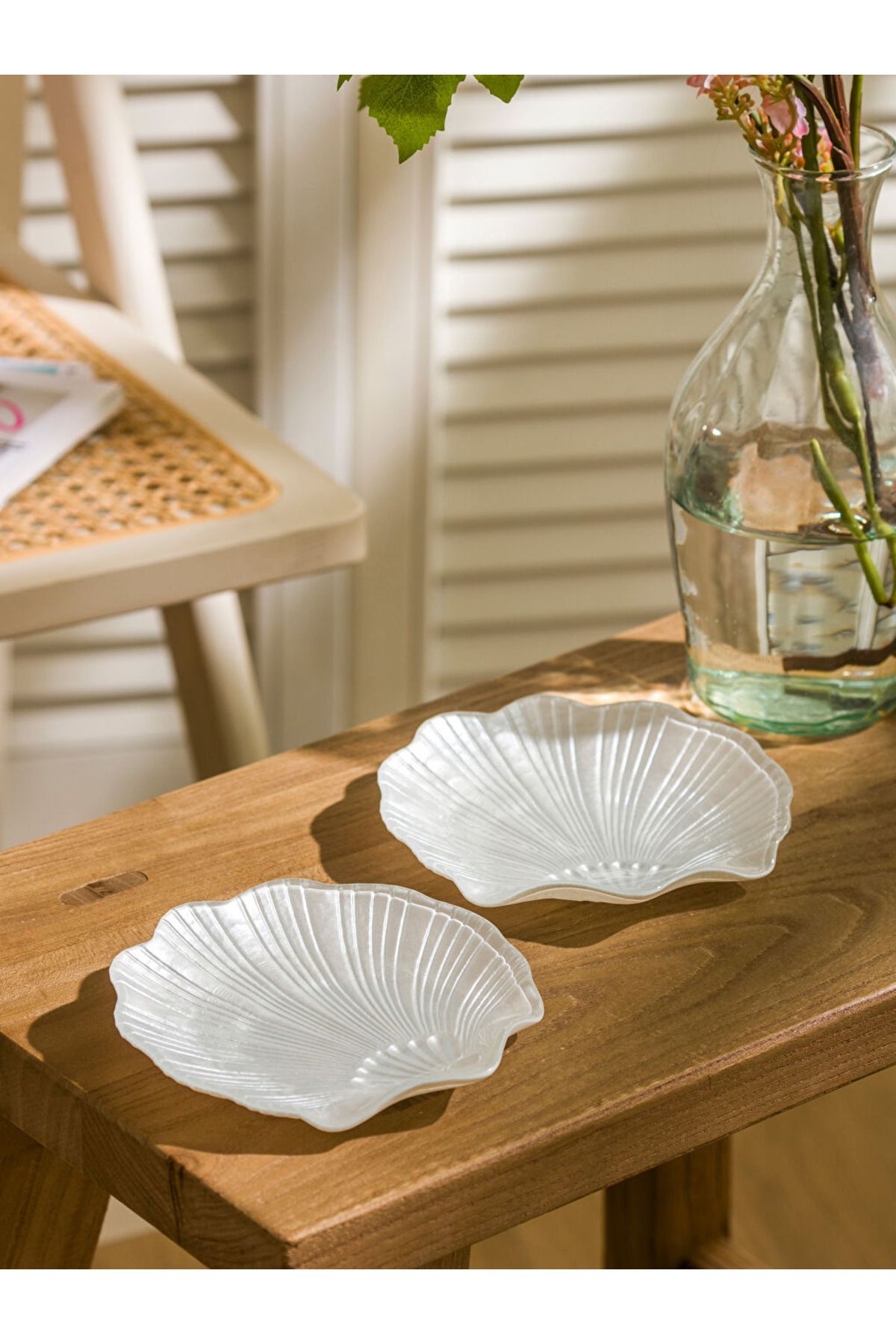 LC Waikiki LCW HOME Beyaz Deniz Kabuğu Figürlü Cam Çerezlik 2'li 13 cm