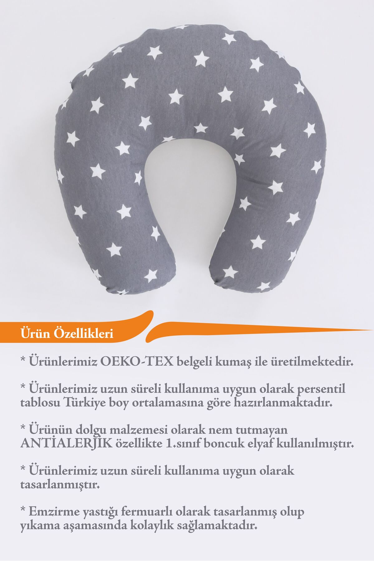 Umaybebek Emzirme Yastığı Minderi, Pamuk Kumaş - Koyu Gri Sarı fotoğrafı 3 (önizleme)