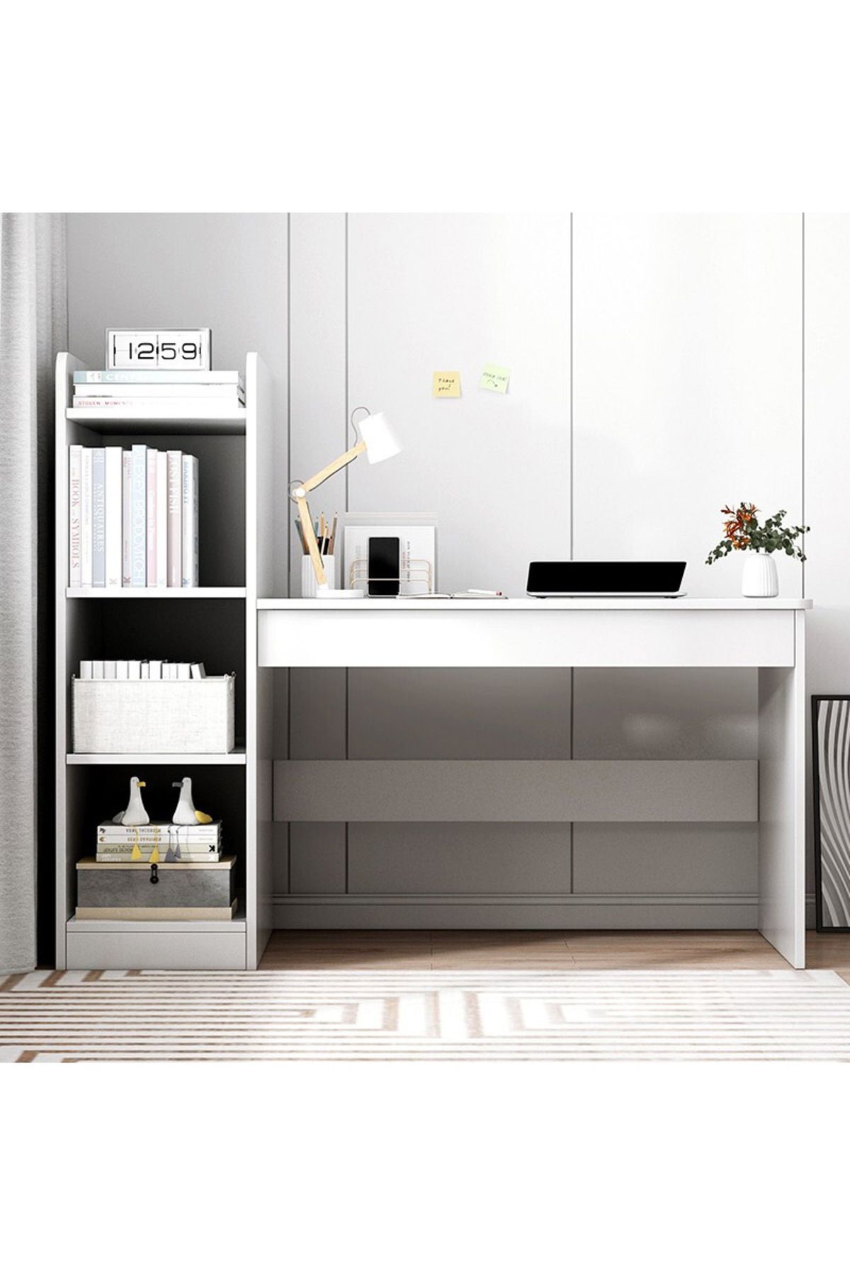 sharpdo-Home Office Desk, Simple Computer Desk With Opened Storage Shelves 132*40*120 cm 2