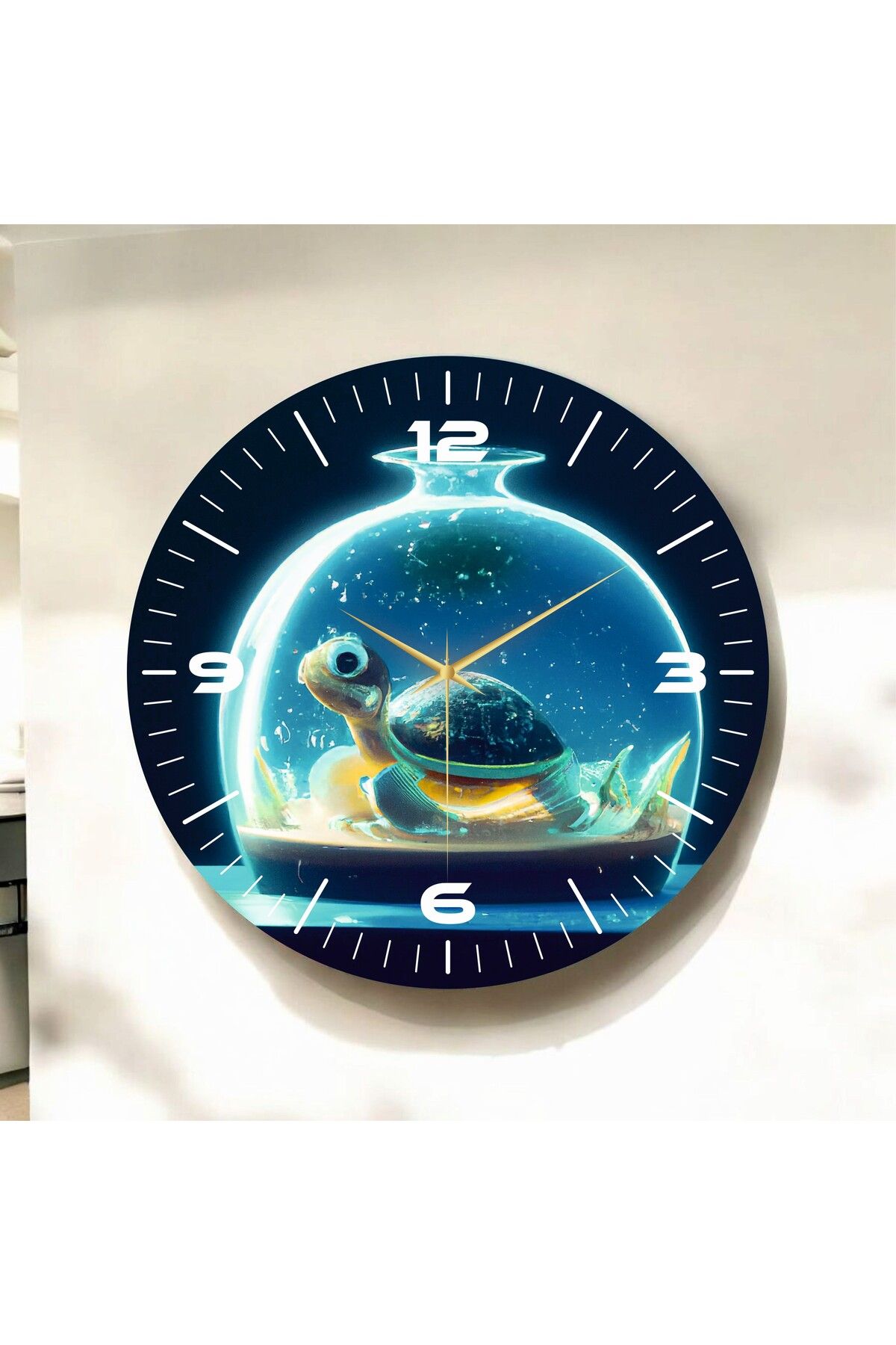 AA Shop Renkli Baskı Kaplumbağa Desenli Sayılı Hediyelik Ahşap Sessiz Duvar Saati 50cm
