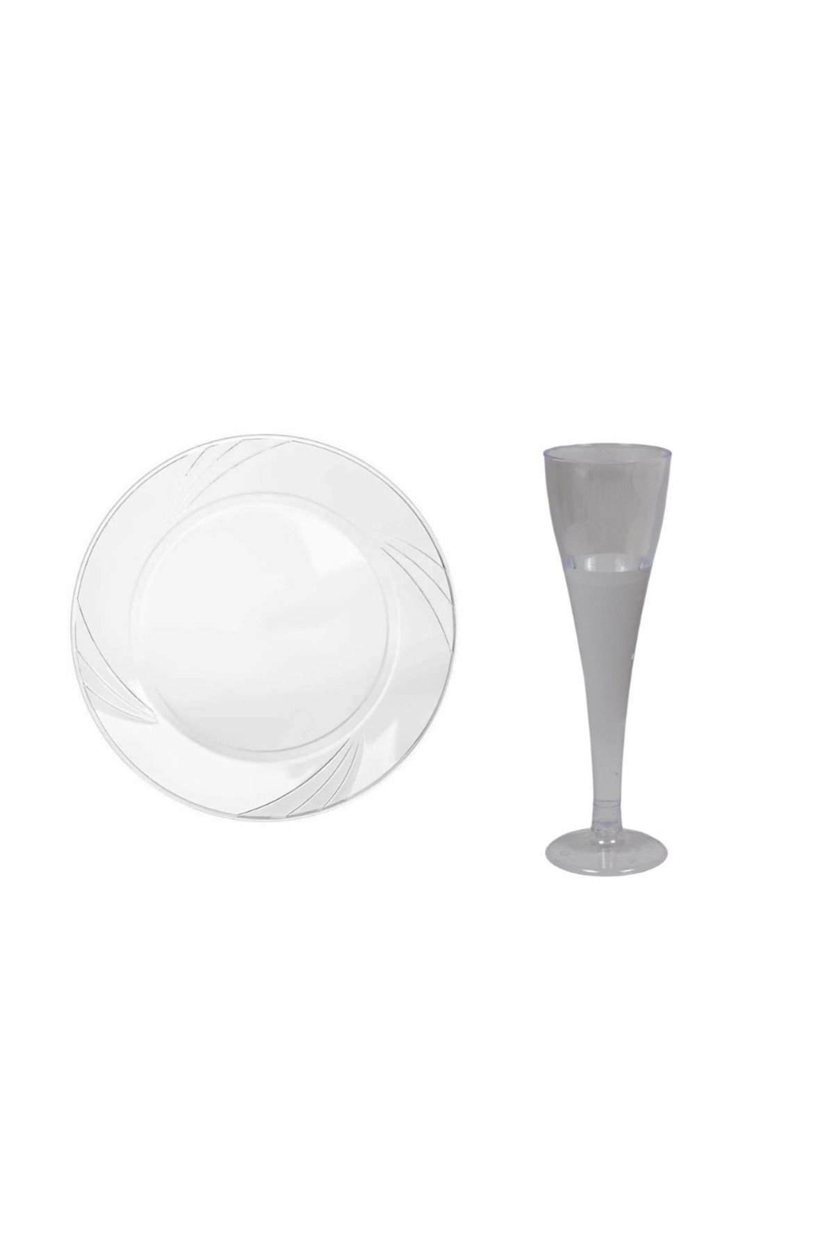Ambalaj Evi Mika Tabak Şampanya Kadeh Seti 12 Parça Sofra Seti Şeffaf Mika set