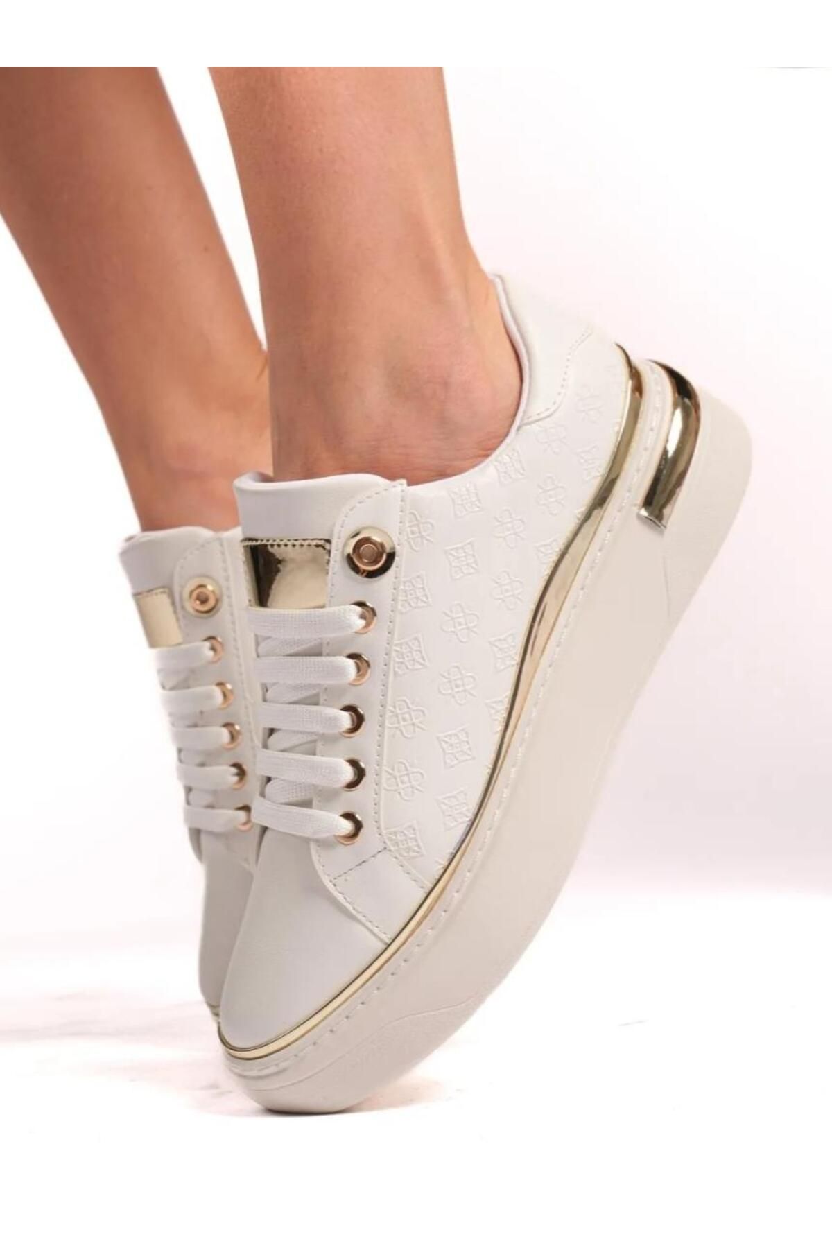 Kuum London K732559 Kadın Monogram Desenli Yüksek Taban Sneaker Ayakkabı