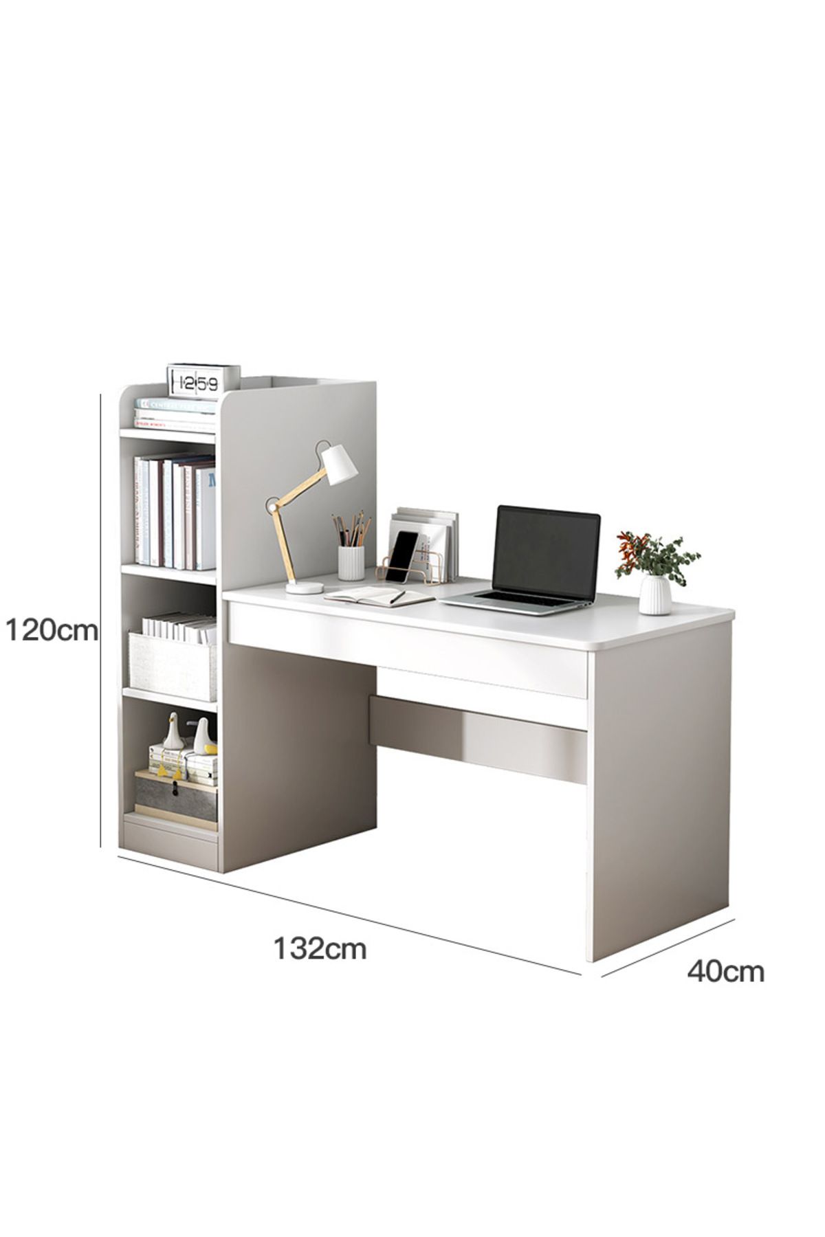 sharpdo-Home Office Desk, Simple Computer Desk With Opened Storage Shelves 132*40*120 cm 6