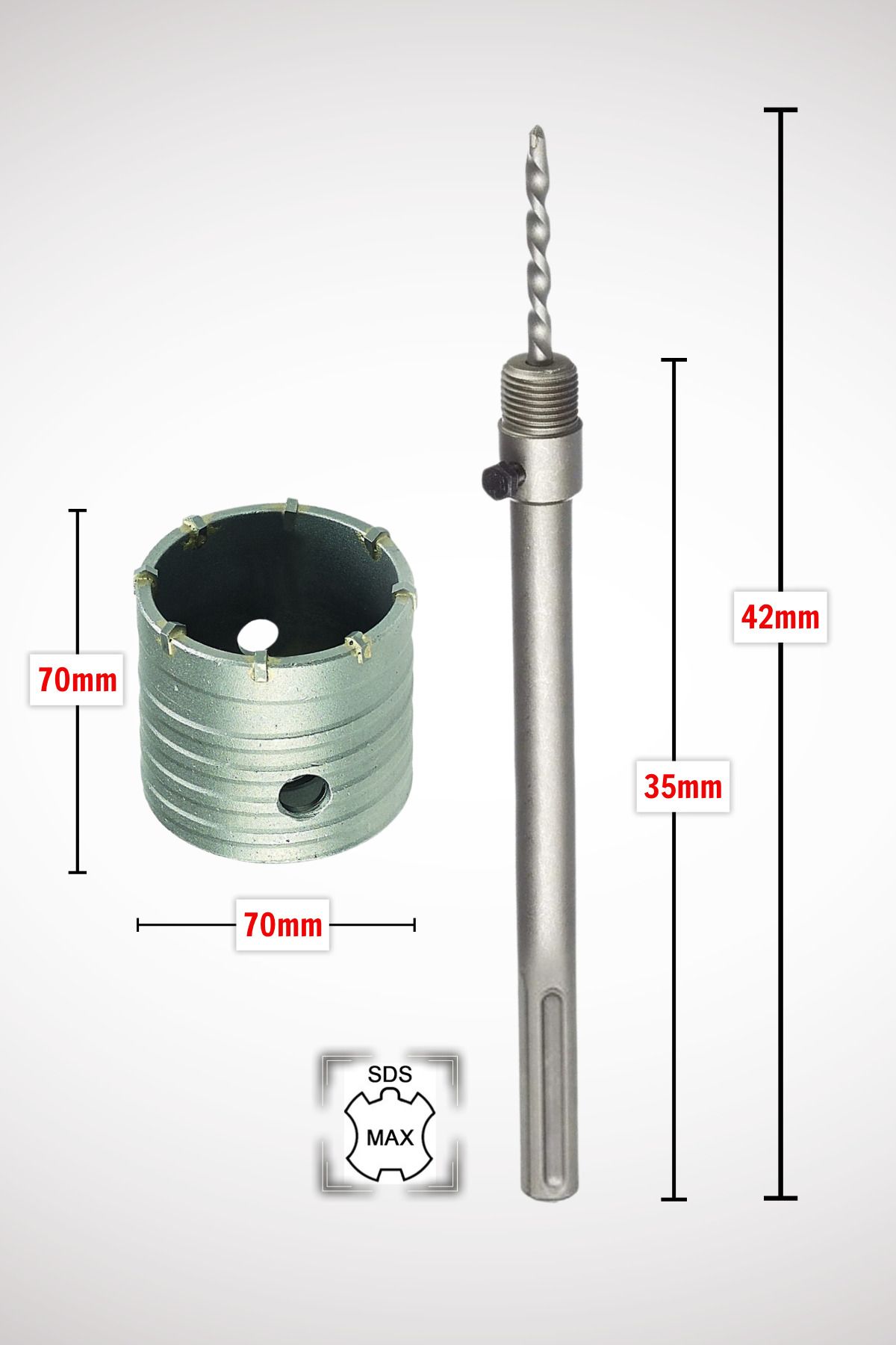 GFB 70mm Beton Duvar Delme Panç + Sds-Max (350mm) Uzun Adaptörlü