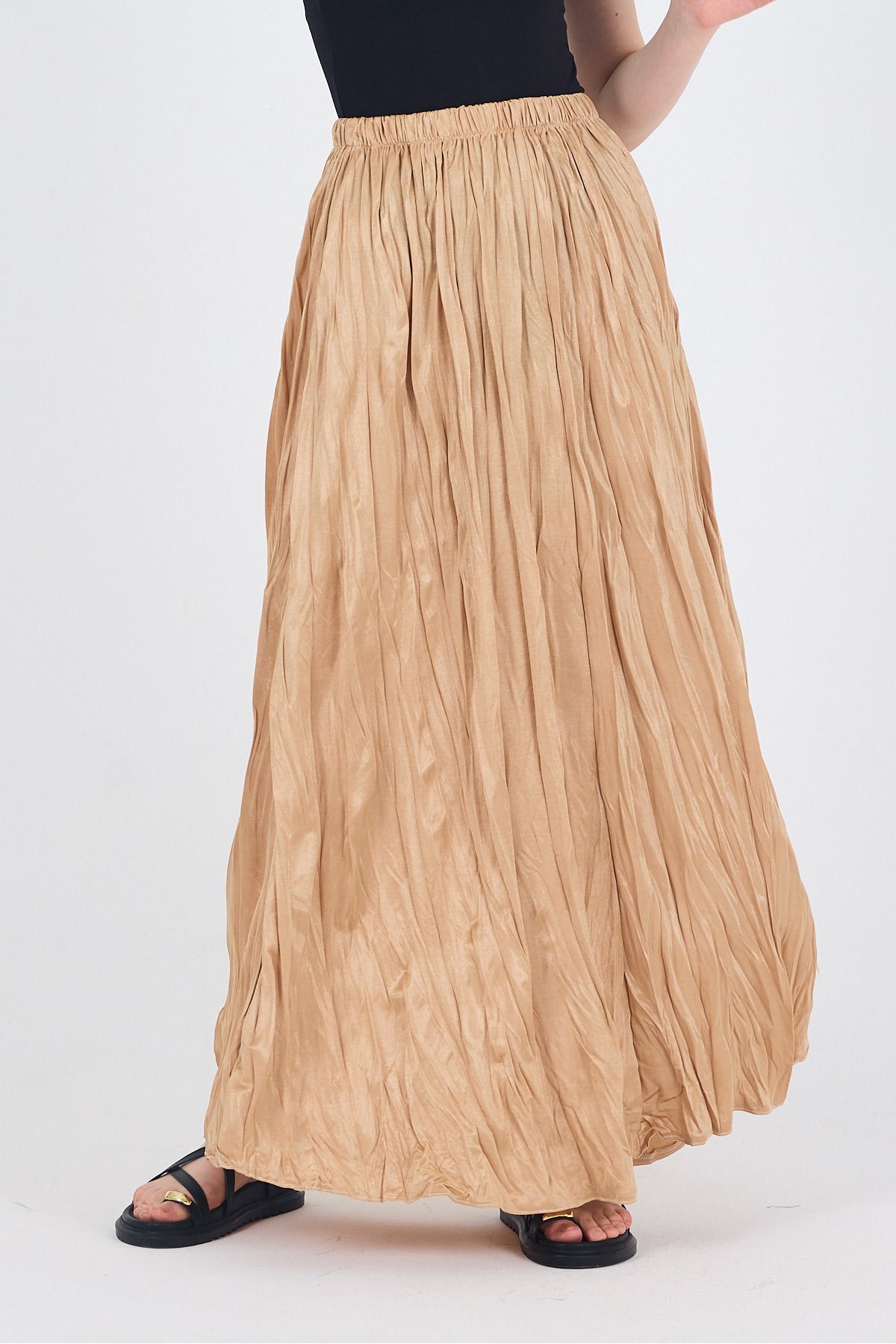 Rays-Mink Waist Elastic Wrinkled Fabric Skirt 3483 5