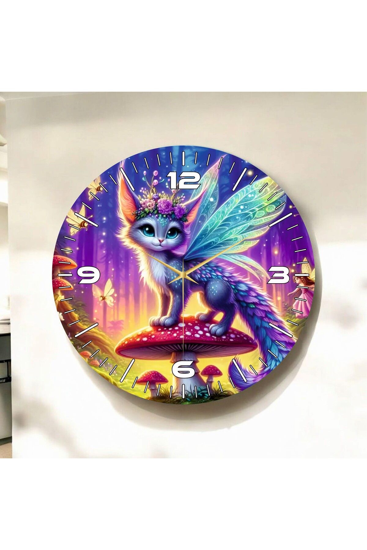 AA Shop Renkli Baskı Hayvan Desenli Sayılı Hediyelik Ahşap Sessiz Duvar Saati 50cm