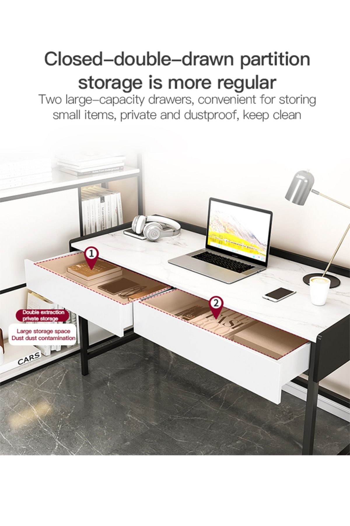 sharpdo-Marble Texture Desk Desk With Double Drawers 80*40*80cm 5