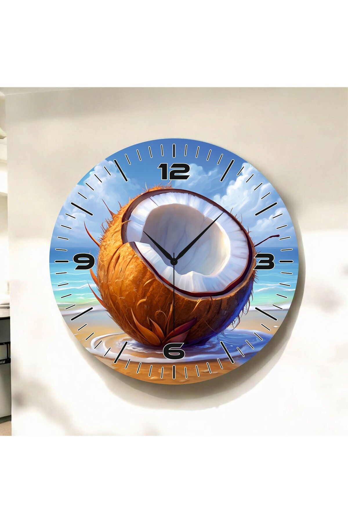 AA Shop Renkli Baskı Desenli Sayılı Hediyelik Ahşap Sessiz Duvar Saati 50cm