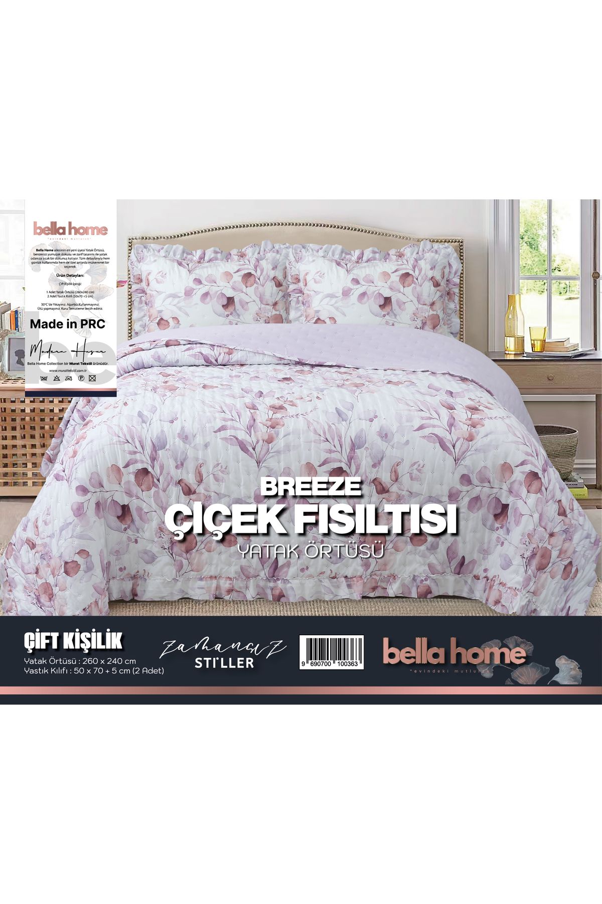 Bella Home Breeze Fırfırlı Çift Kişilik Yatak Örtüsü Seti - 260x240 cm