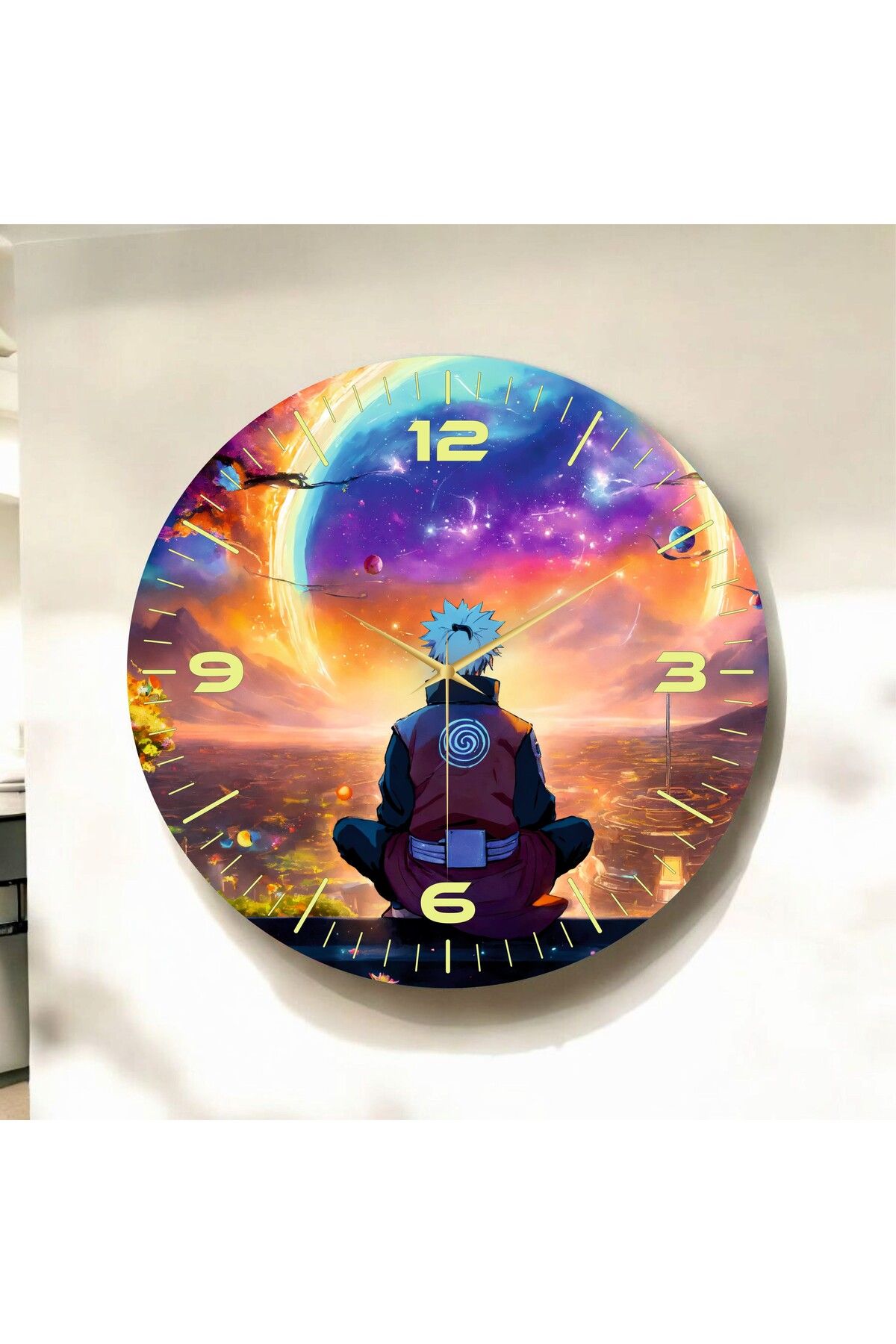 AA Shop Renkli Baskı Desenli Sayılı Hediyelik Ahşap Sessiz Duvar Saati 50cm