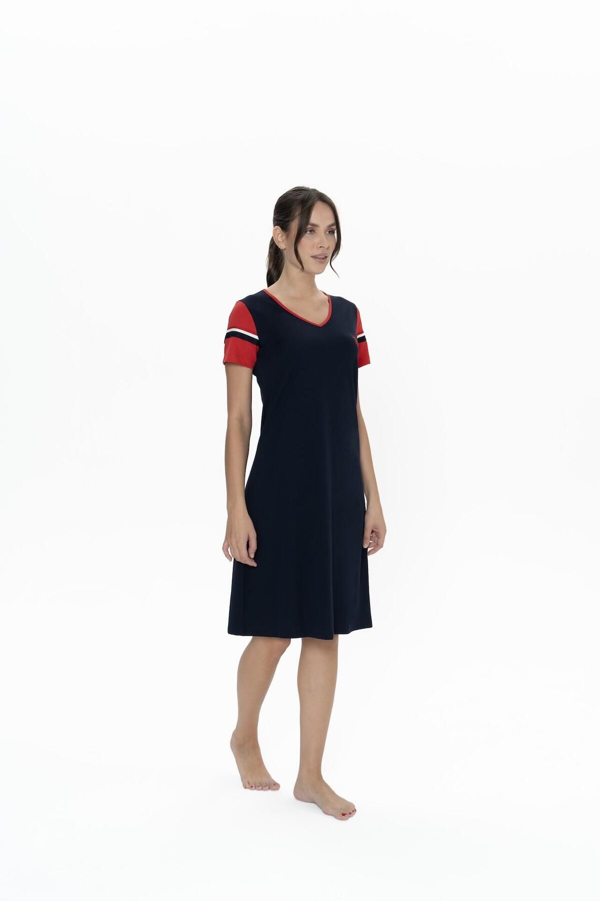 U.S. Polo Assn.-Us Polo 100% bumbac, decolteu în V lat pentru femei, mânecă scurtă, cămașă de noapte midi 4