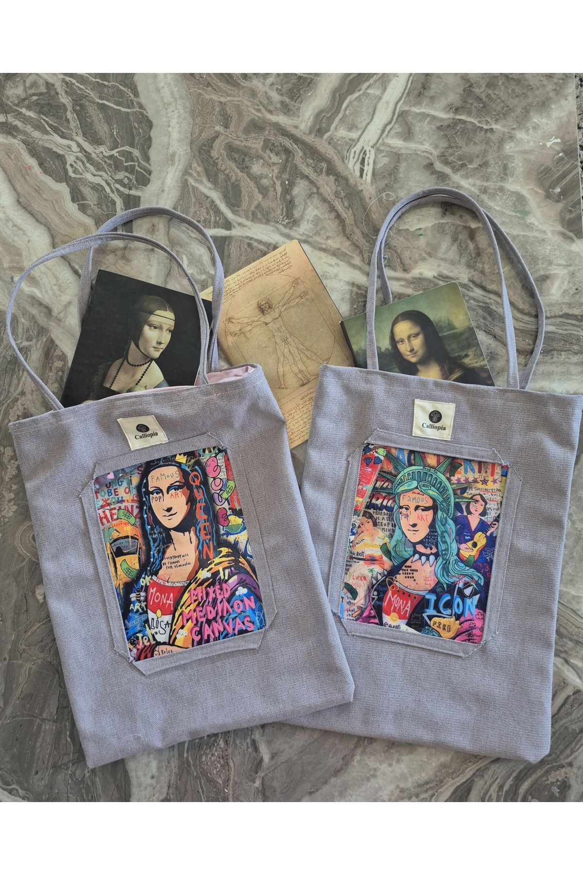 Calliopia Pop Art Sanat Çanta Mona Lisa 2li set