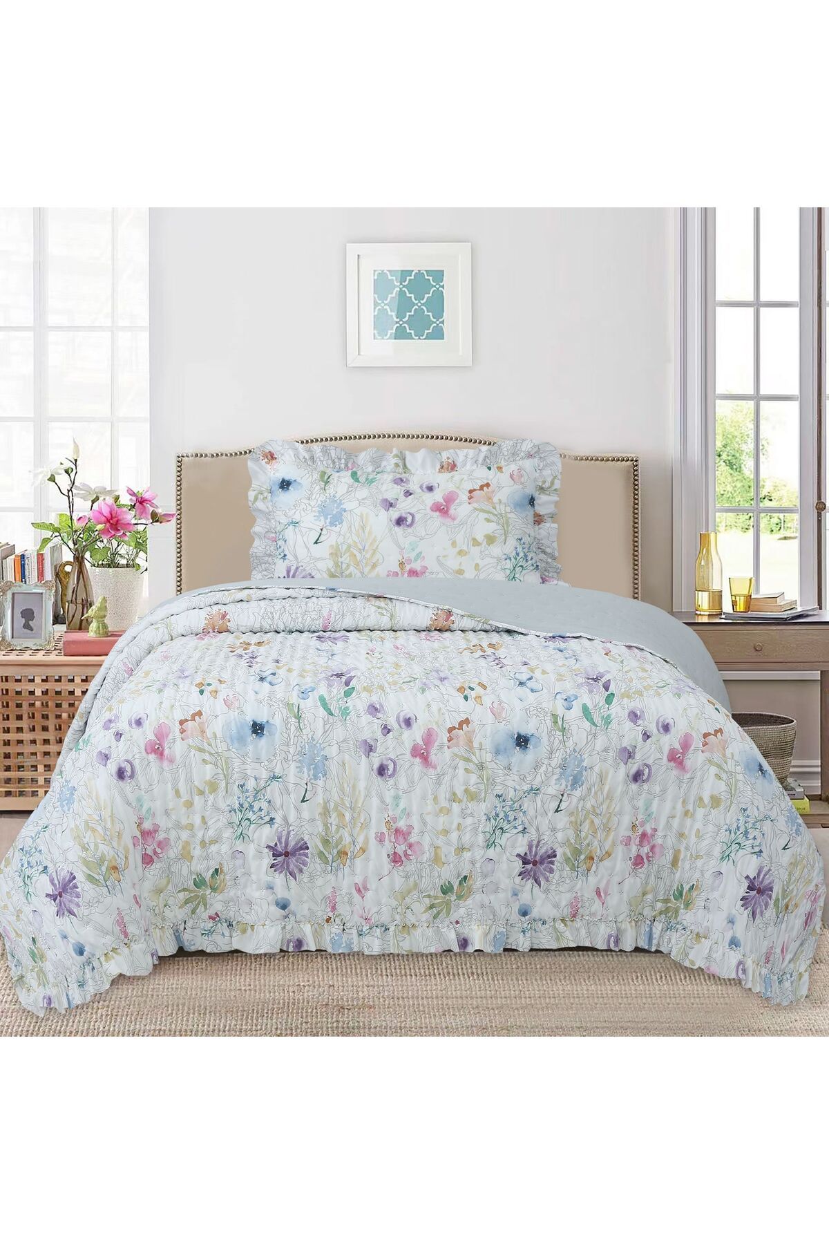 Bella Home-Breeze Ruffled Single Bedspread Set - 180X240 cm 2