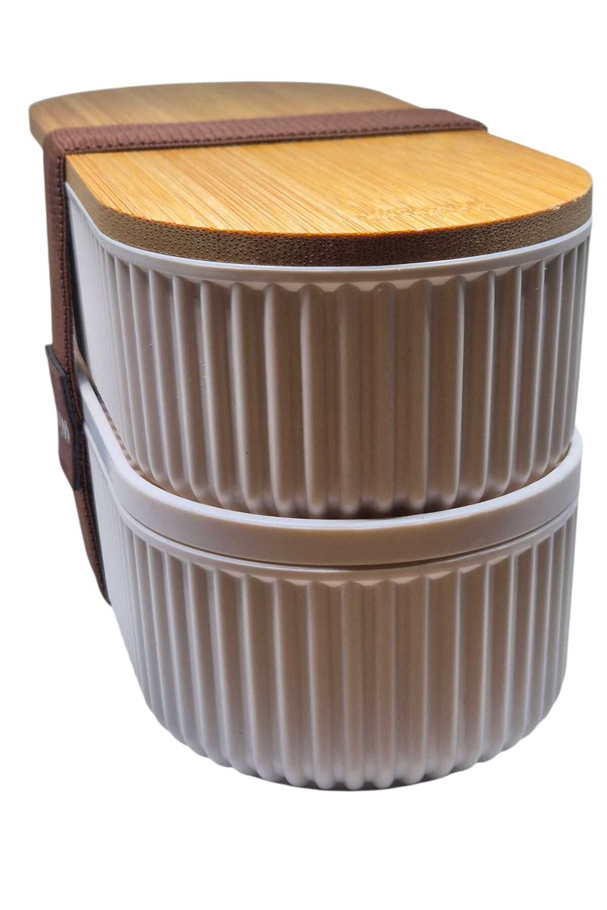 Eşya Dünyası-2-Piece Wooden Lid Storage Container (2X500 ml) L, Soft Ecru / Practical Storage Container 4