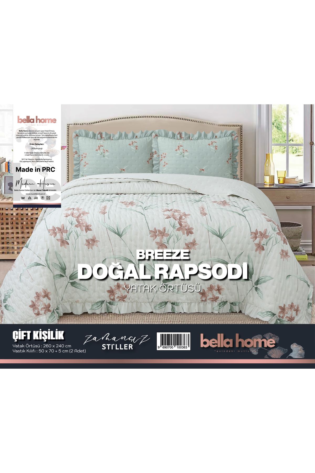 Bella Home Breeze Fırfırlı Çift Kişilik Yatak Örtüsü Seti - 260x240 cm