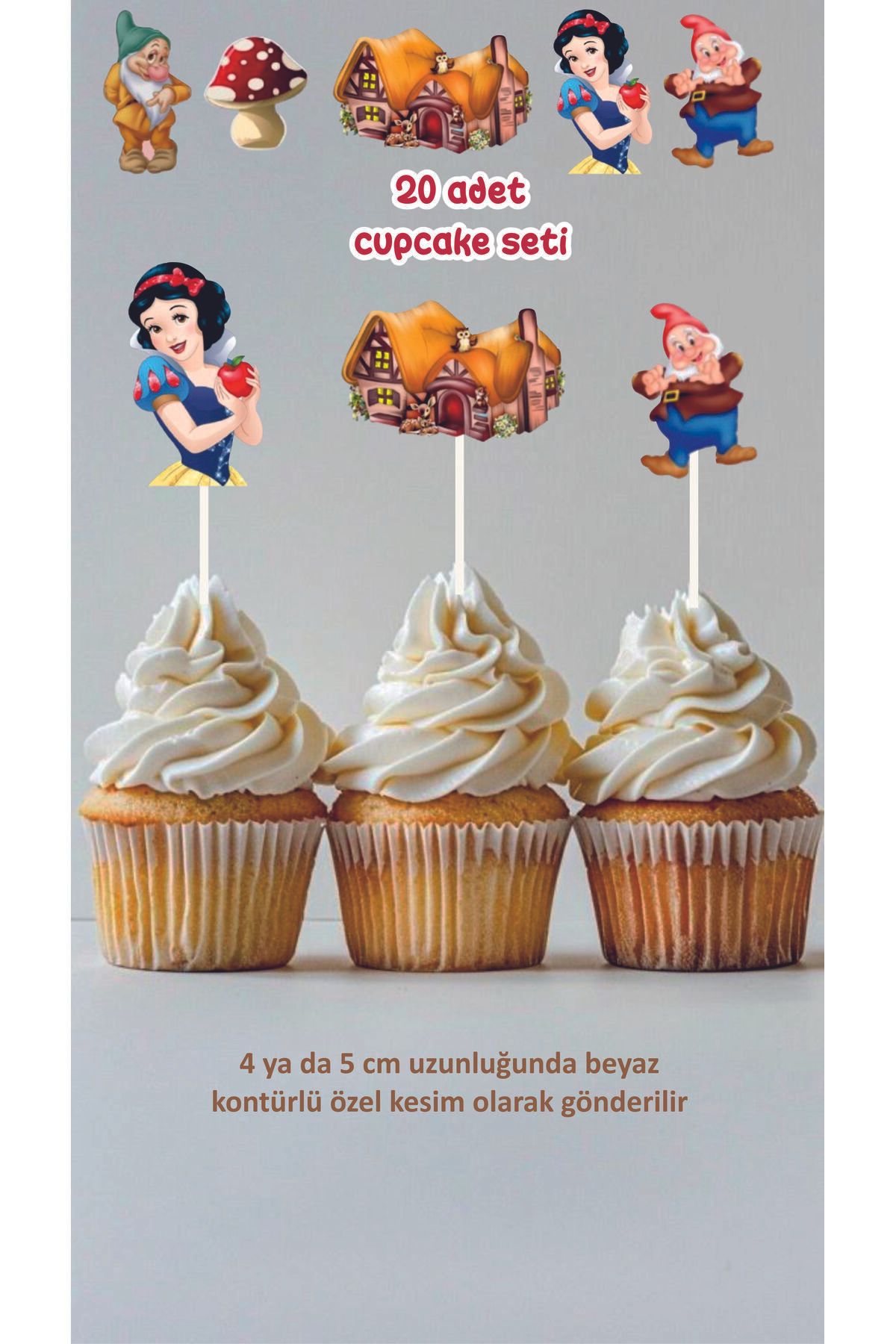 Tasarım Pamuk Prenses Cupcake Süsü Doğum Günü Pasta Süsü 20 adet