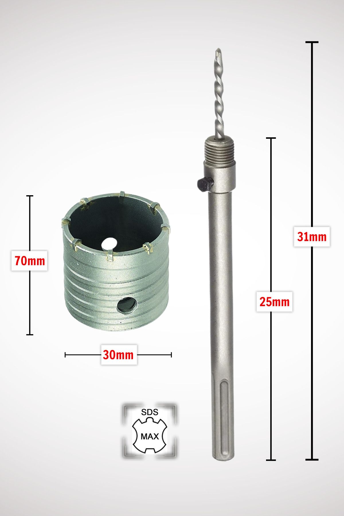 GFB 30mm Beton Duvar Delme Panç + Sds-Max (250mm) Adaptörlü