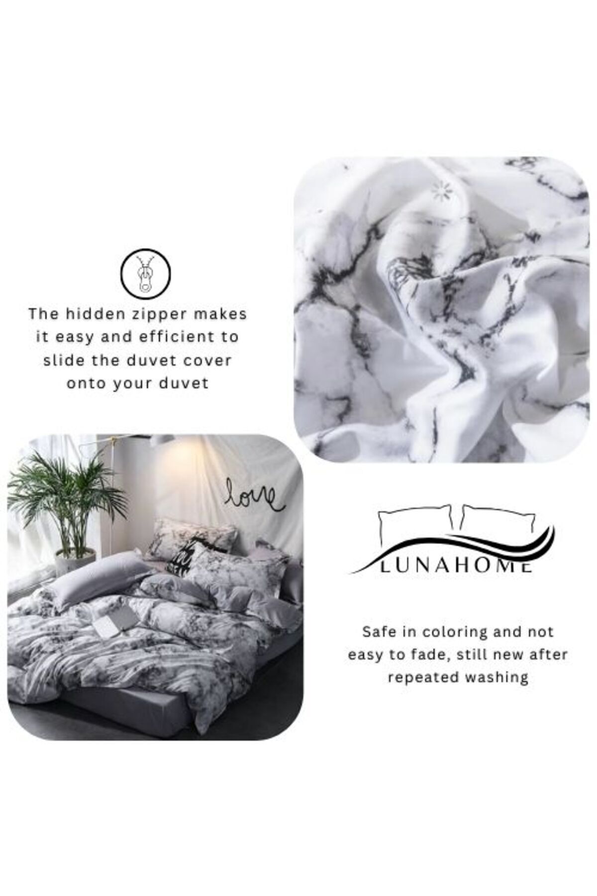 LUNA HOME-Queen/Double size 6 pieces Bedding Set without filler, Marble Design Grey Color 5