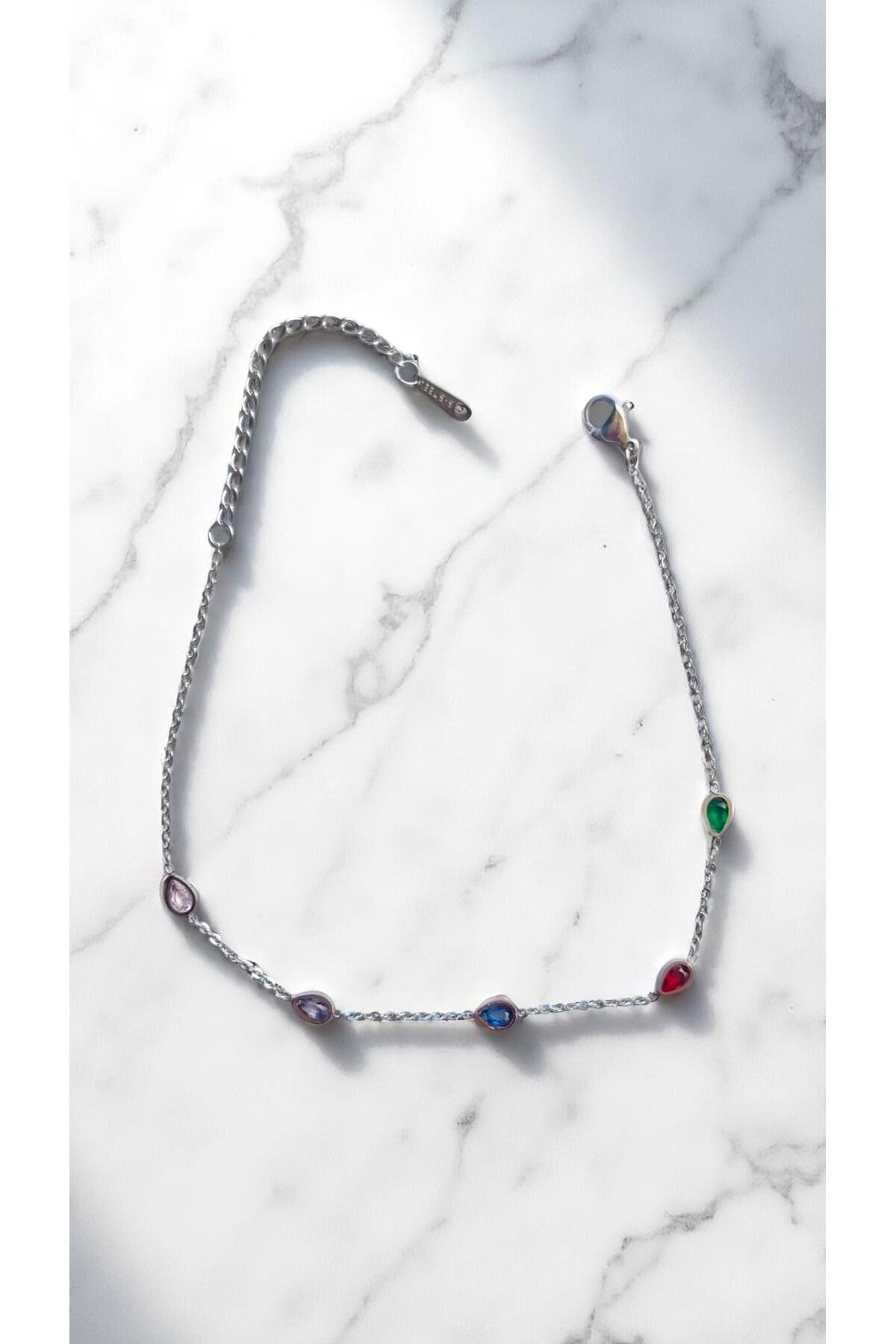NOVA JEWELLERY Renkli Damla Taş Detaylı Paslanmaz Çelik Halhal