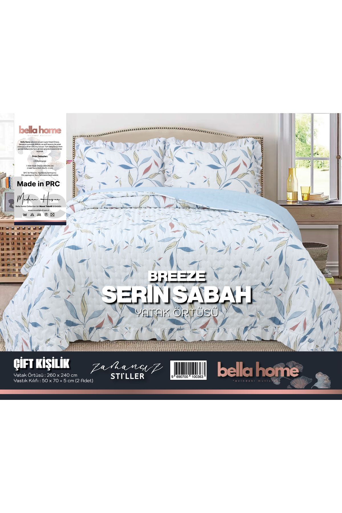 Bella Home Breeze Fırfırlı Çift Kişilik Yatak Örtüsü Seti - 260x240 cm