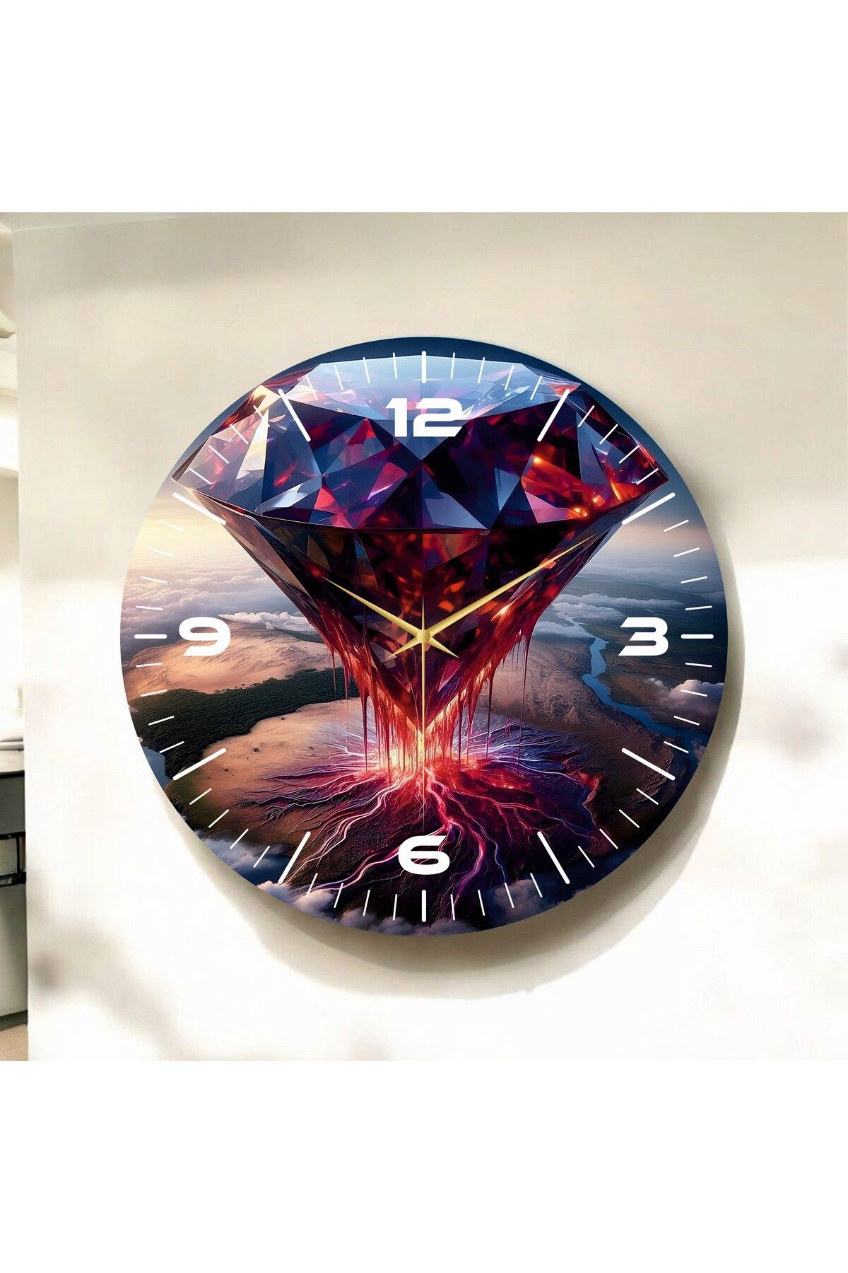 AA Shop Renkli Baskı Elmas Desenli Sayılı Hediyelik Ahşap Sessiz Duvar Saati 50cm