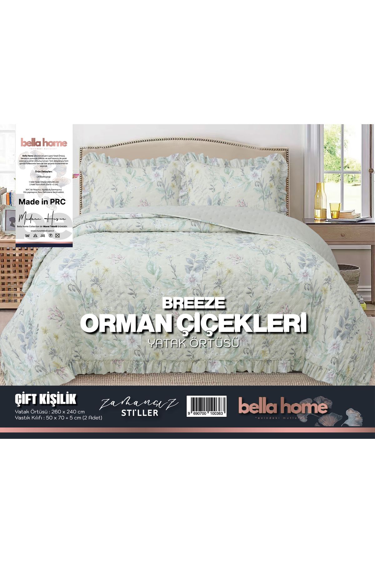 Bella Home Breeze Fırfırlı Çift Kişilik Yatak Örtüsü Seti - 260x240 cm