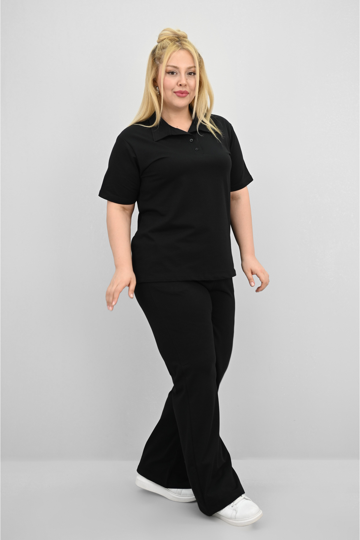 Koza Butik-Women's Plus Size Short Sleeve Polo Neck Tracksuit Set 8188-25 4