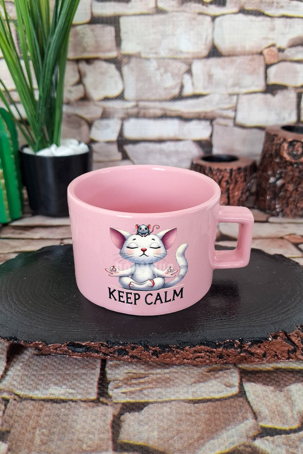 qoeuyl boutique Keep calm yoga Sakin Kal Yoga Yap Kare Kulplu Fincan Pembe Kupa Bardak