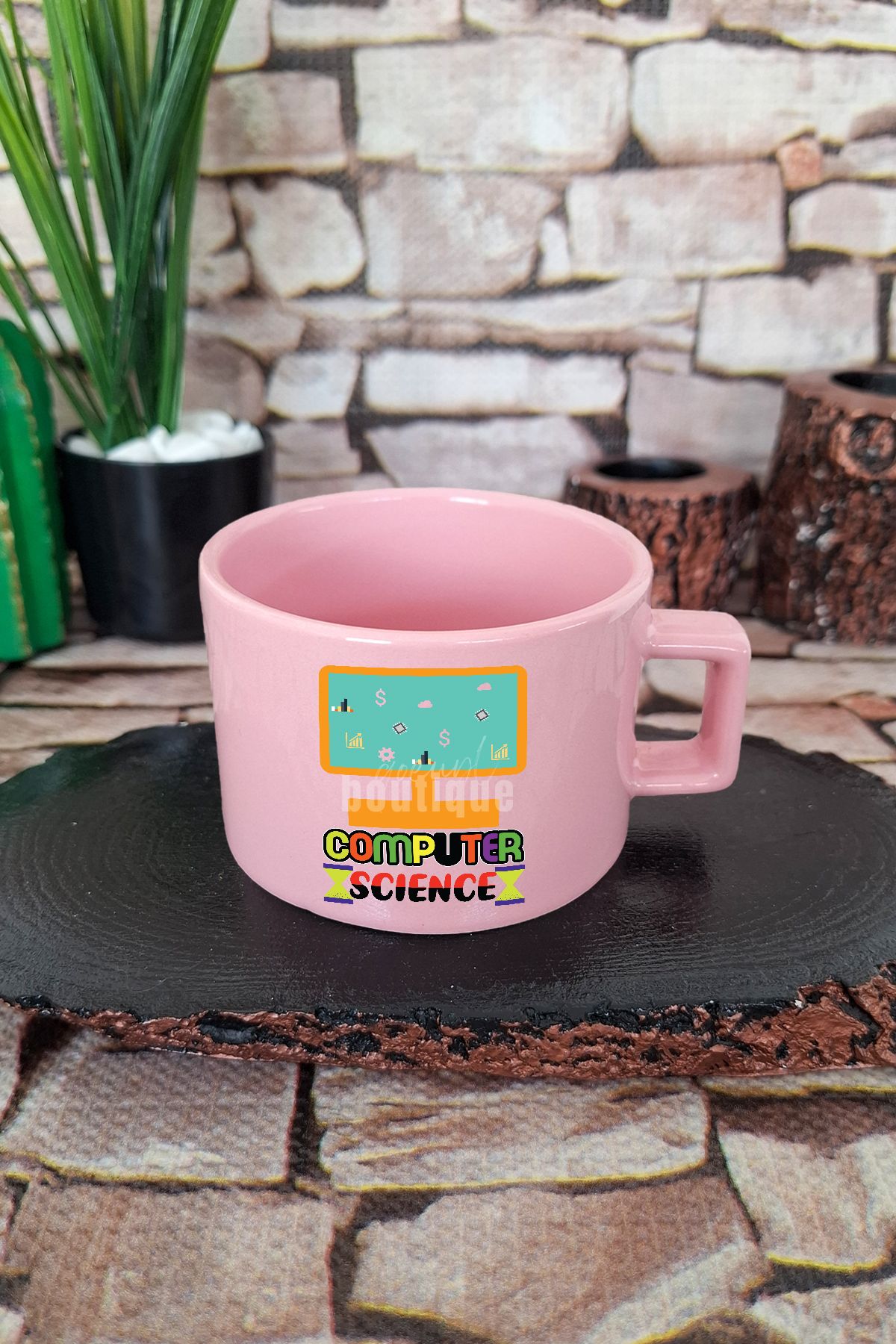 qoeuyl boutique Computer Science Temalı Bilgisayar Bilimi Yazılımcı Kare Kulplu Fincan Pembe Kupa Bardak