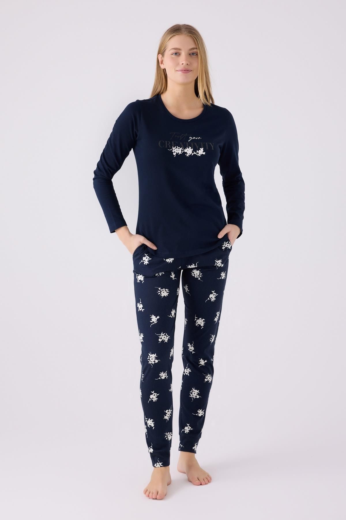 Arnetta Kadın Lacivert %100 Pamuk Pijama Takım