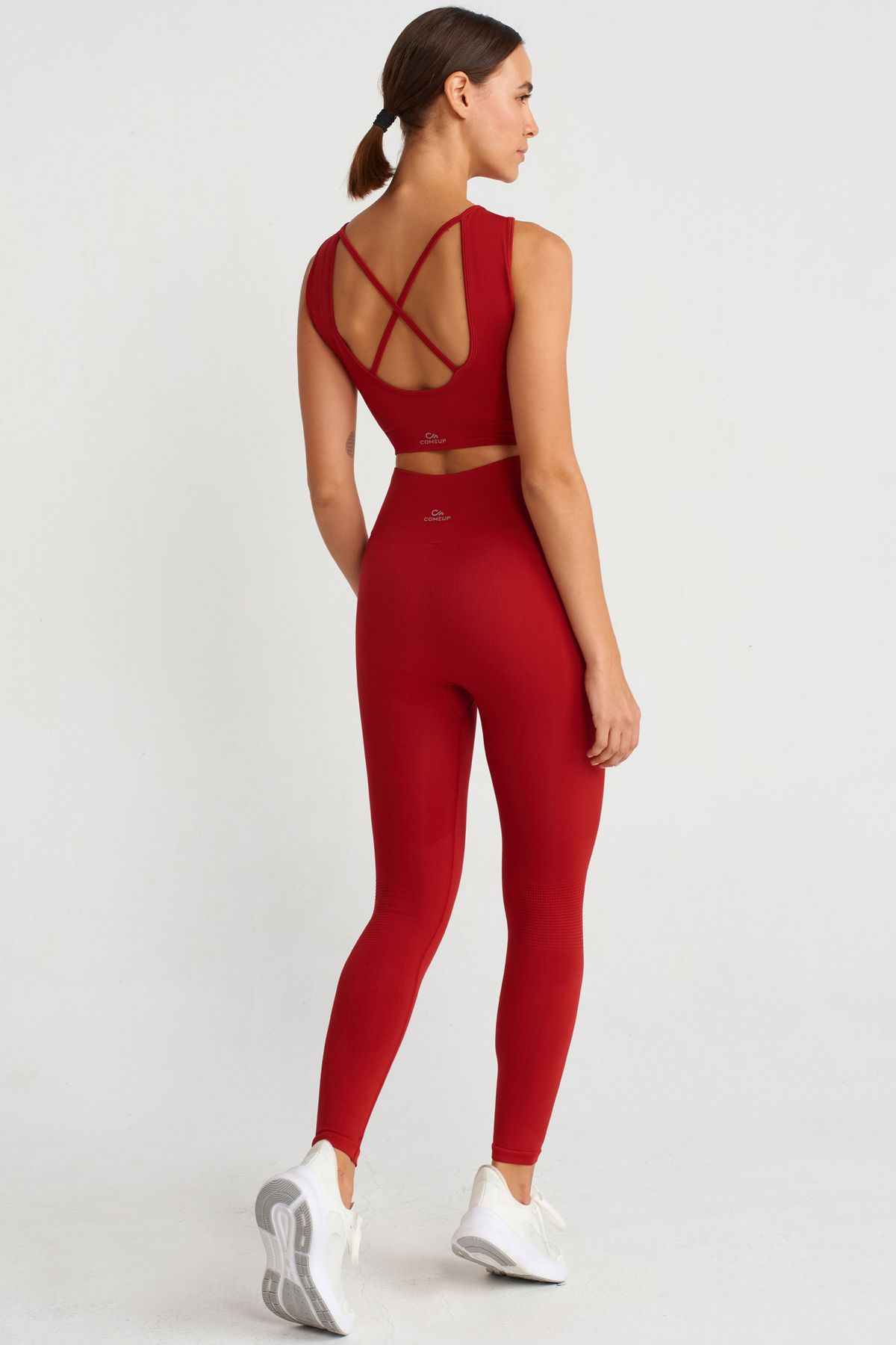 COMEUP-Rib Textured Back Cross Crop Top with Chest Pad Red 5
