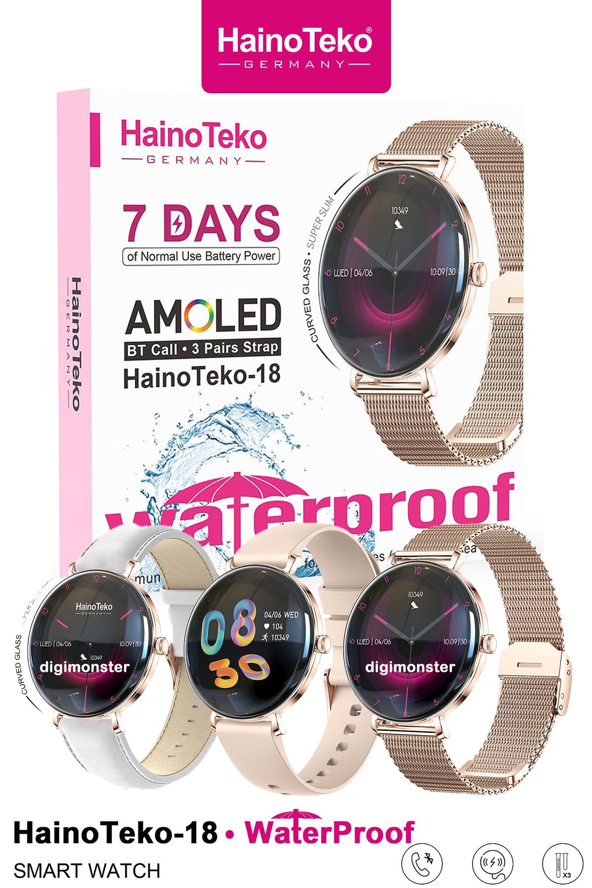 DigiMonster Haino Teko 18 Akıllı Saati – Şıklık ve Teknolojinin Zarif Buluşması! 7 Gün Batarta Süresi
