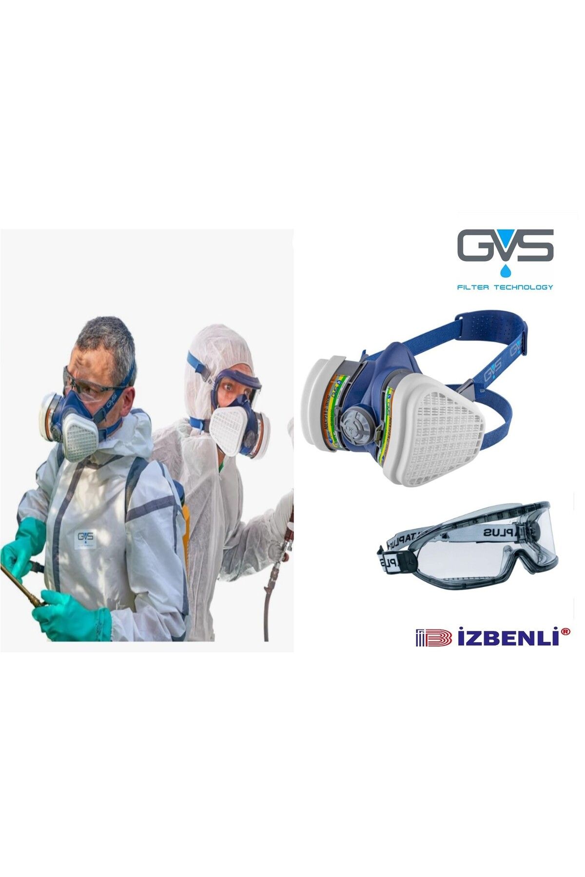 GVS ABEK1P3RD Zehirli Gazlar (Kükürt Dioksit Hidrojen Sülfür) Gaz Maskesi (FİLTRELİ)+Kapalı Gözlük