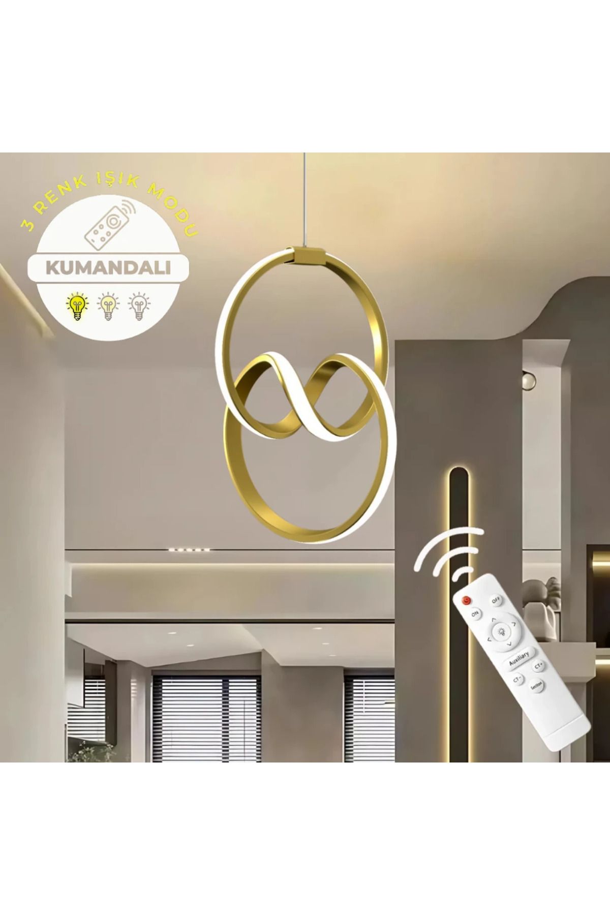 durulight Eskitme Kumandalı 3 Renk Ledli Dimmerli Modern Ledli Avize