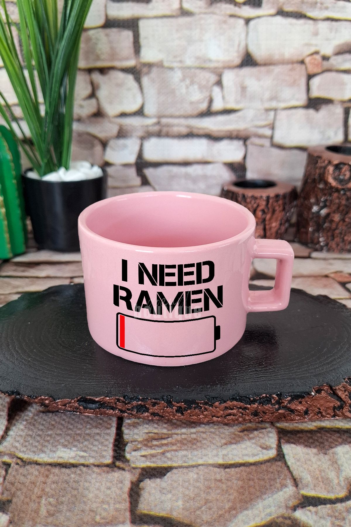 qoeuyl boutique I need ramen Baskılı Japon Noodle Aşkı Anime Manga Kare Kulplu Fincan Pembe Kupa Bardak